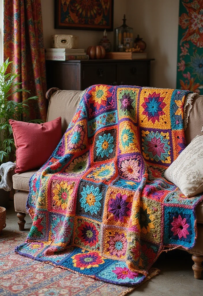 30 Colorful Crochet Granny Square Blanket Designs to Try - 22. Exotic Patterns