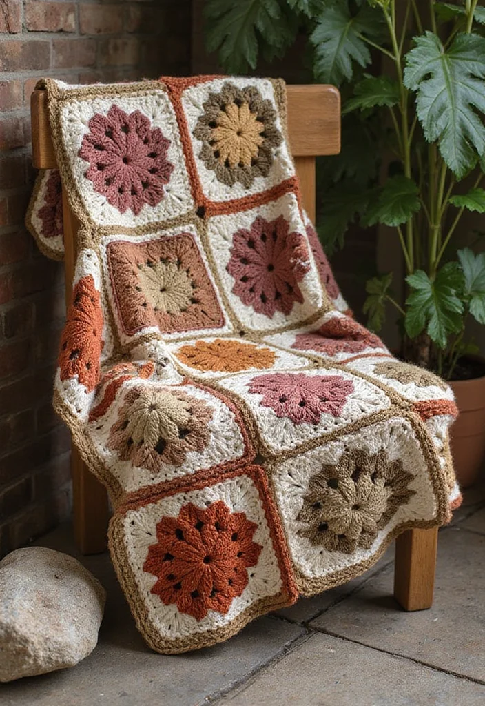 30 Colorful Crochet Granny Square Blanket Designs to Try - 4. Earthy Tones