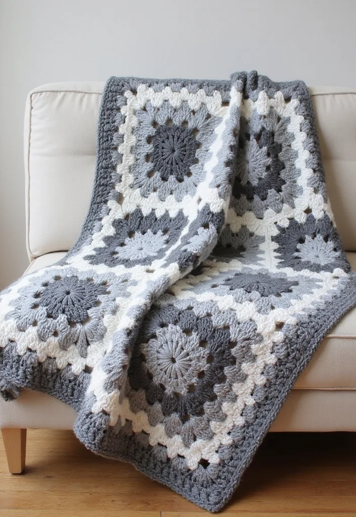 30 Colorful Crochet Granny Square Blanket Designs to Try - 8. Bold Monochrome