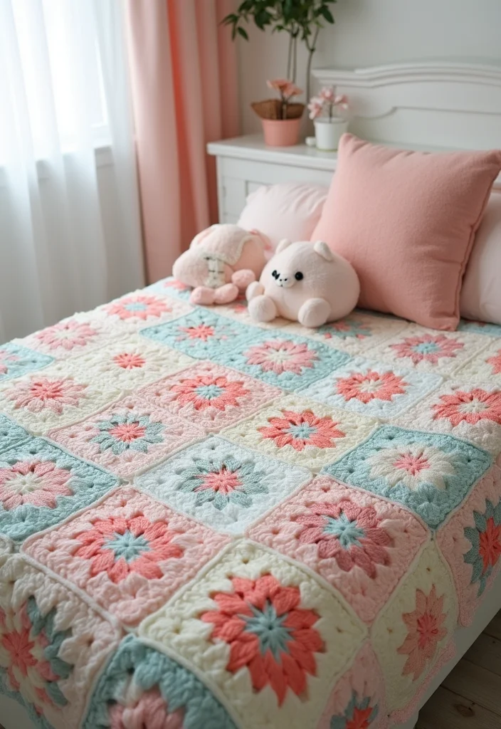 30 Colorful Crochet Granny Square Blanket Designs to Try - 9. Soft Pastels