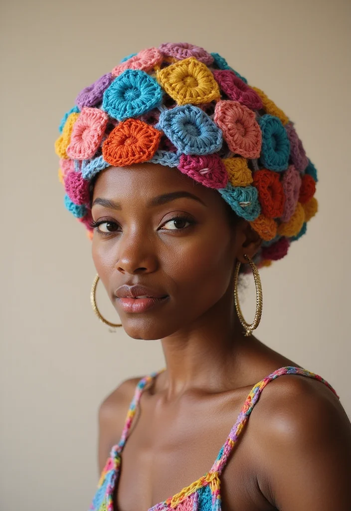 30 Cozy Crochet Hats Free Pattern Designs for All Ages - 11. Colorful Granny Square Hat