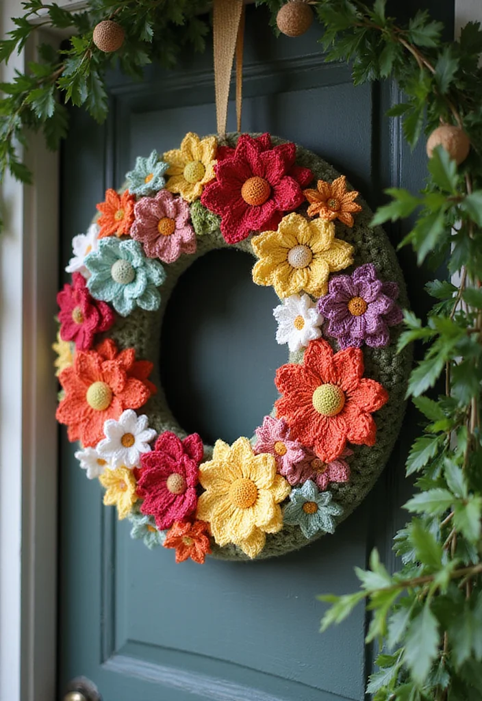 30 Cute Ideas on How to Crochet a Flower for Any Project - 15. Crochet Flower Wreath