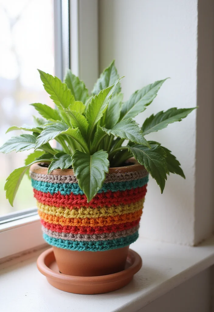 30 Cute Ideas on How to Crochet a Flower for Any Project - 17. Flower Pot Covers