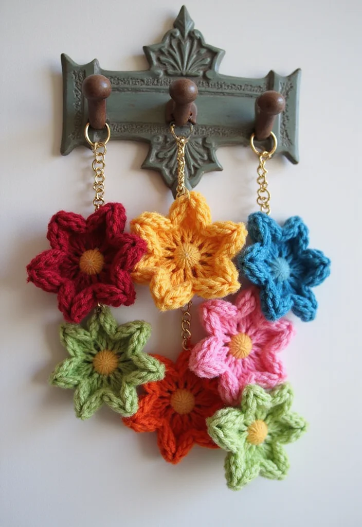 30 Cute Ideas on How to Crochet a Flower for Any Project - 19. Flower Keychains
