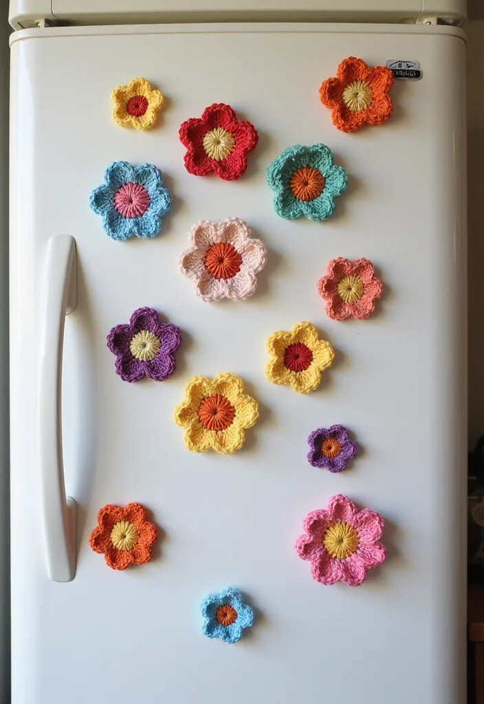 30 Cute Ideas on How to Crochet a Flower for Any Project - 20. Crochet Flower Magnets