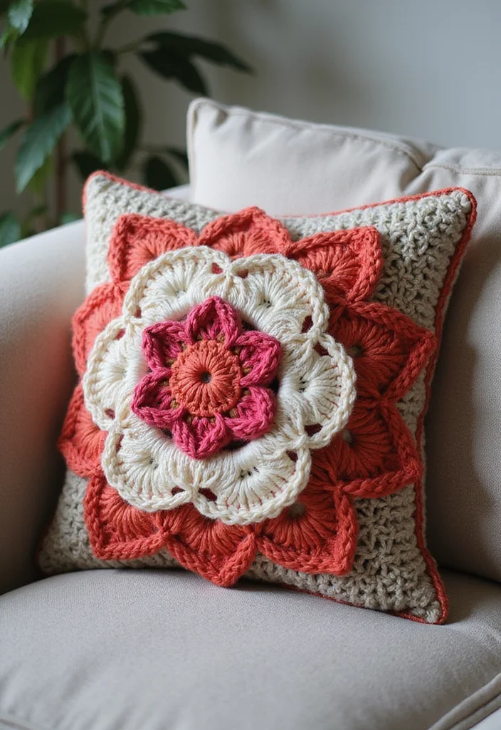30 Cute Ideas on How to Crochet a Flower for Any Project - 21. Crochet Flower Pillow