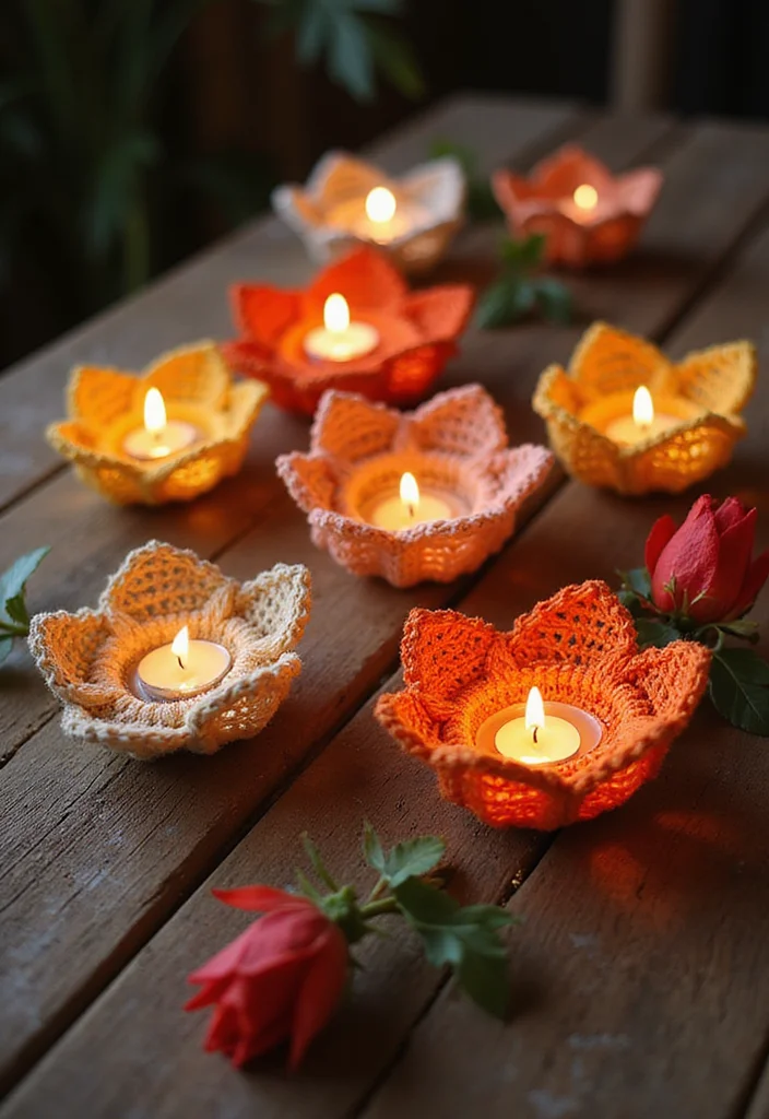 30 Cute Ideas on How to Crochet a Flower for Any Project - 23. Flower Candle Holders