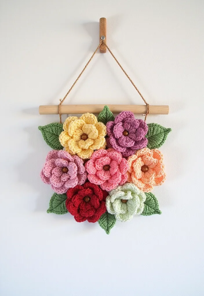 30 Cute Ideas on How to Crochet a Flower for Any Project - 25. Flower Wall Hanger