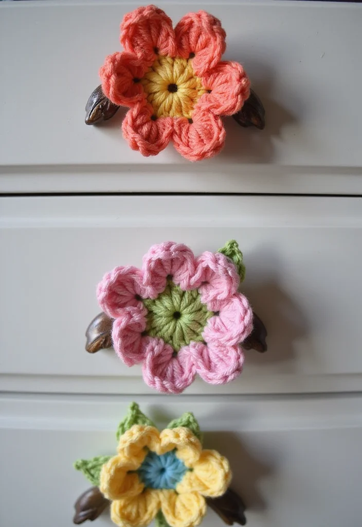 30 Cute Ideas on How to Crochet a Flower for Any Project - 27. Flower Drawer Handles