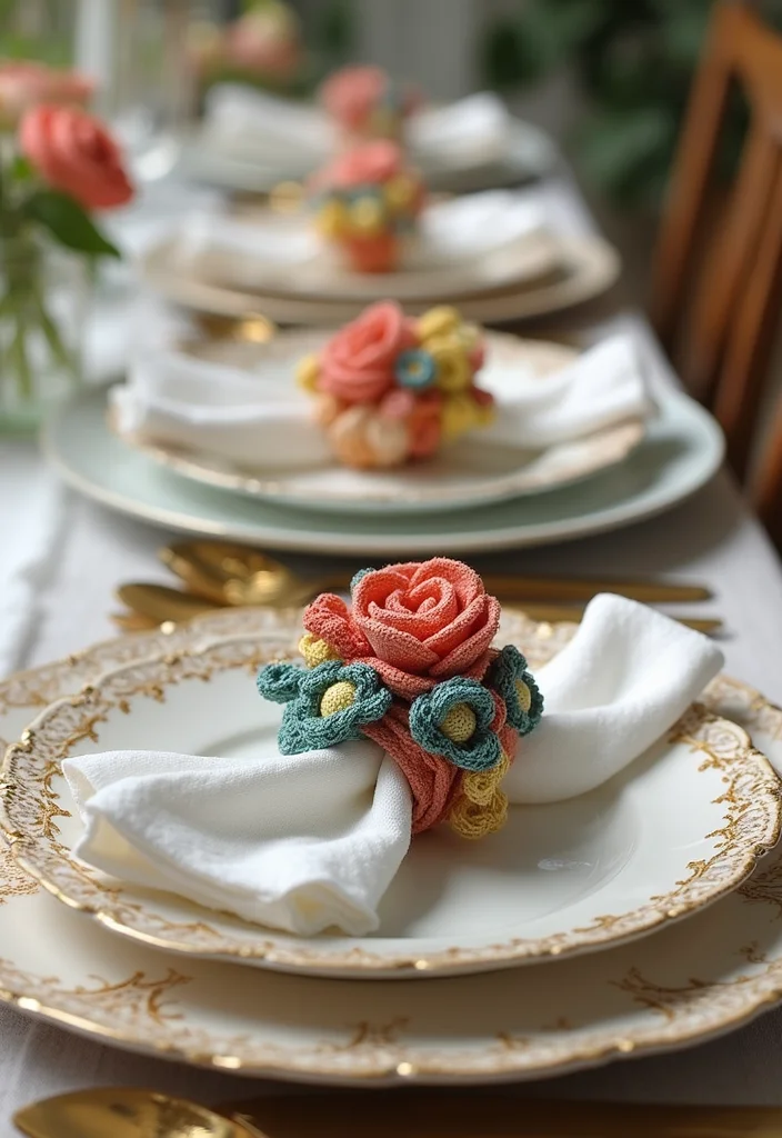30 Cute Ideas on How to Crochet a Flower for Any Project - 28. Flower Napkin Rings