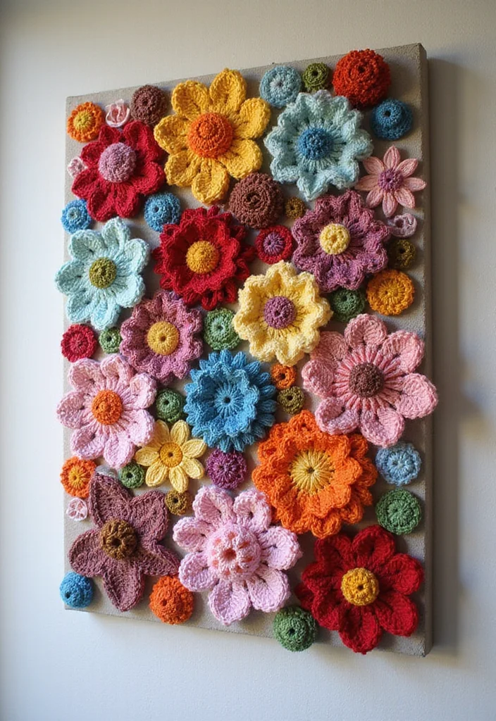 30 Cute Ideas on How to Crochet a Flower for Any Project - 30. Crochet Flower Wall Art