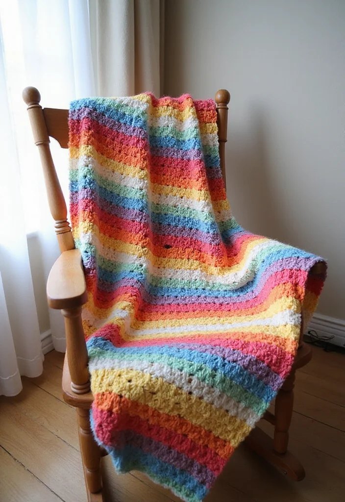 30 Lovely Baby Blanket Crochet Pattern Ideas for All Levels - 2. Striped Baby Blanket