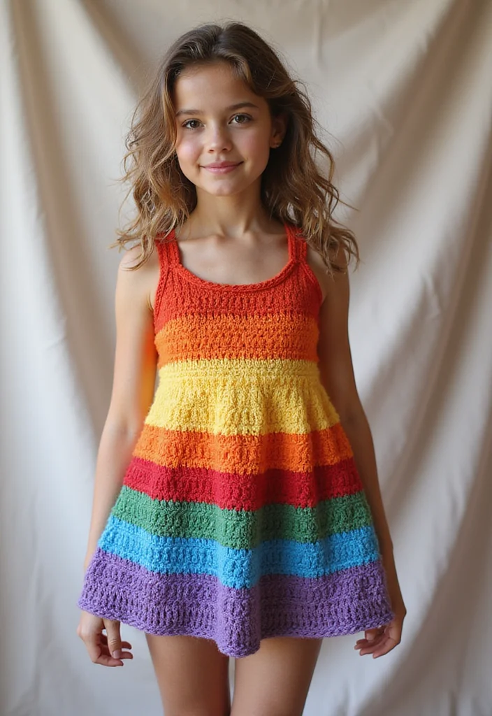 30 Lovely Crochet Baby Dress Free Pattern Designs for Little Angels - 3. Rainbow Delight Dress