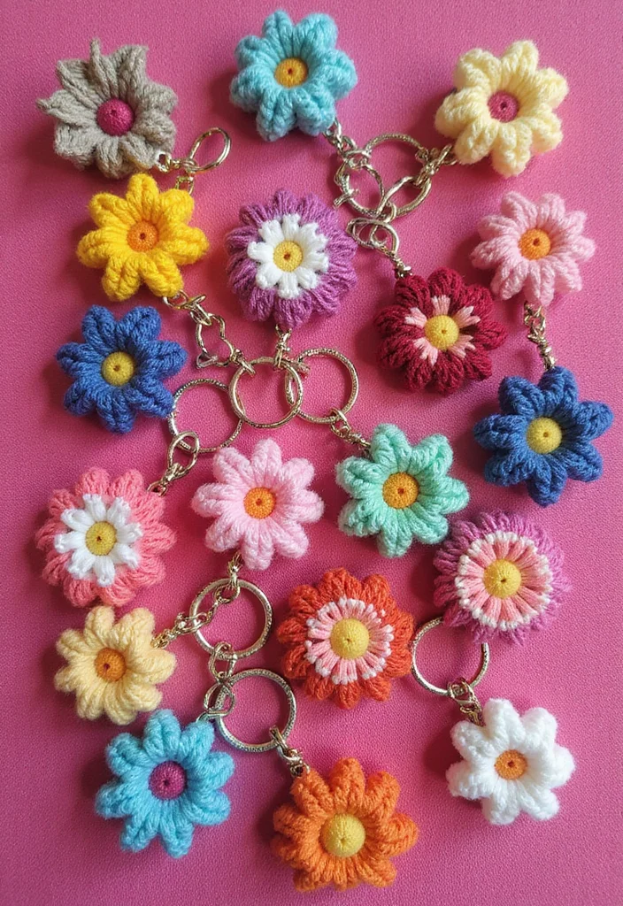 30 Pretty Crochet Flowers Free Pattern Collections for Any Project - 11. Miniature Flowers for Keychains