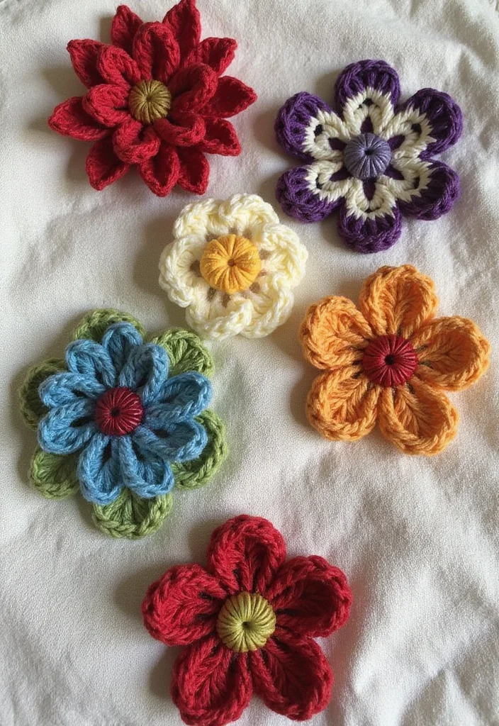30 Pretty Crochet Flowers Free Pattern Collections for Any Project - 12. Crocheted Flower Brooches