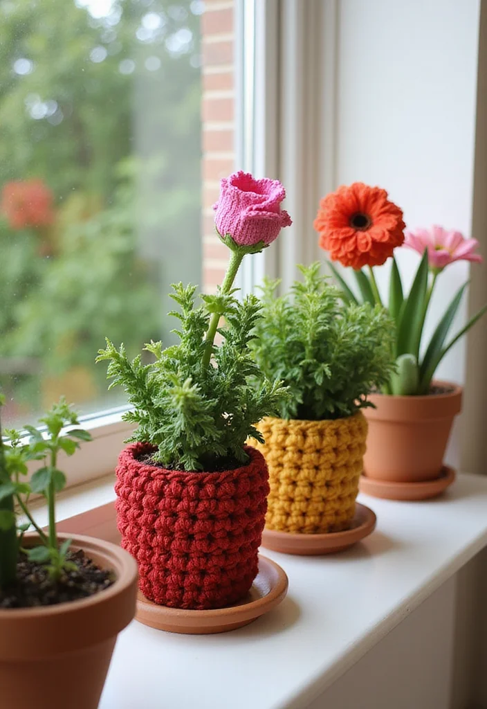 30 Pretty Crochet Flowers Free Pattern Collections for Any Project - 15. Crochet Flower Pot Covers