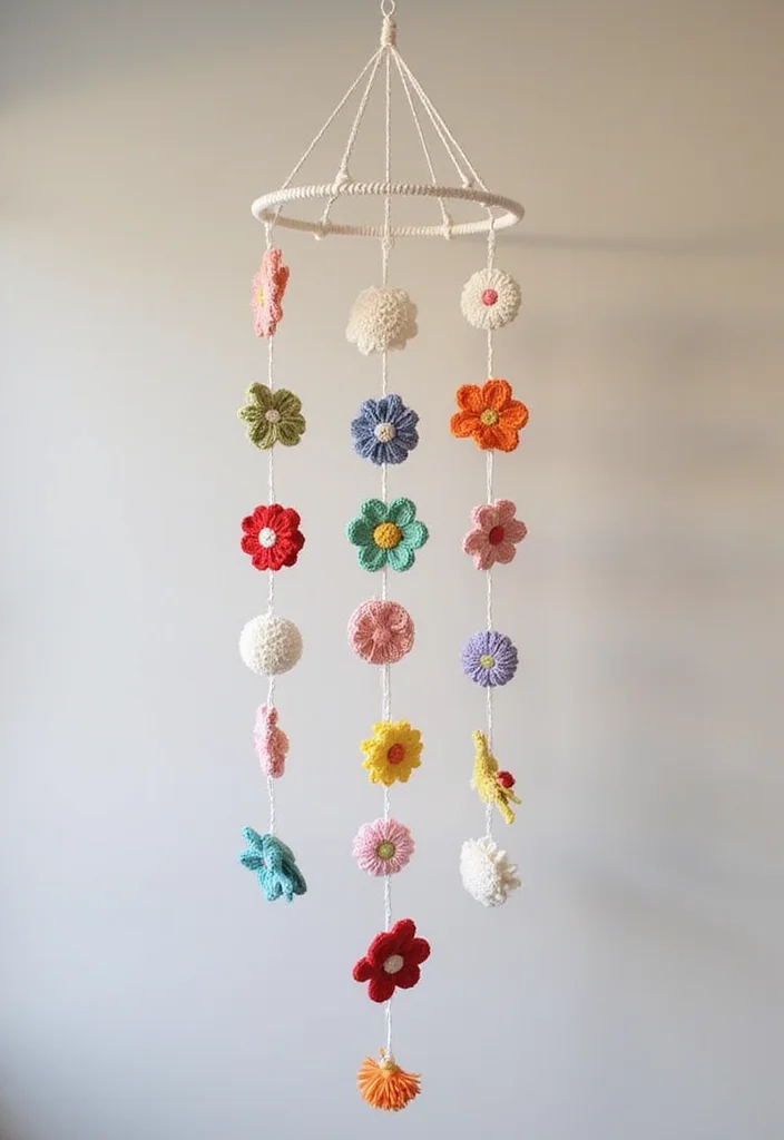 30 Pretty Crochet Flowers Free Pattern Collections for Any Project - 16. Crochet Flower Mobile