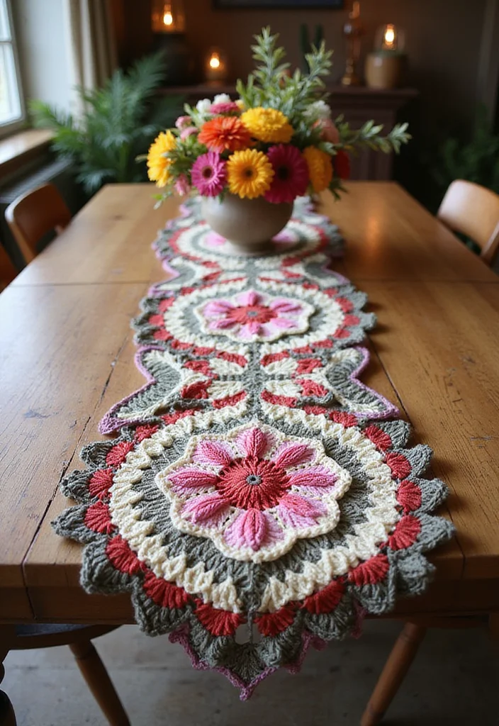 30 Pretty Crochet Flowers Free Pattern Collections for Any Project - 20. Crochet Flower Table Runners