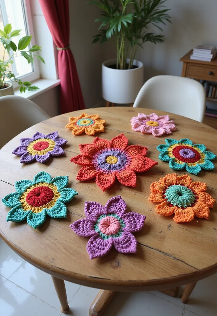 30 Pretty Crochet Flowers Free Pattern Collections for Any Project - 21. Crochet Flower Coasters