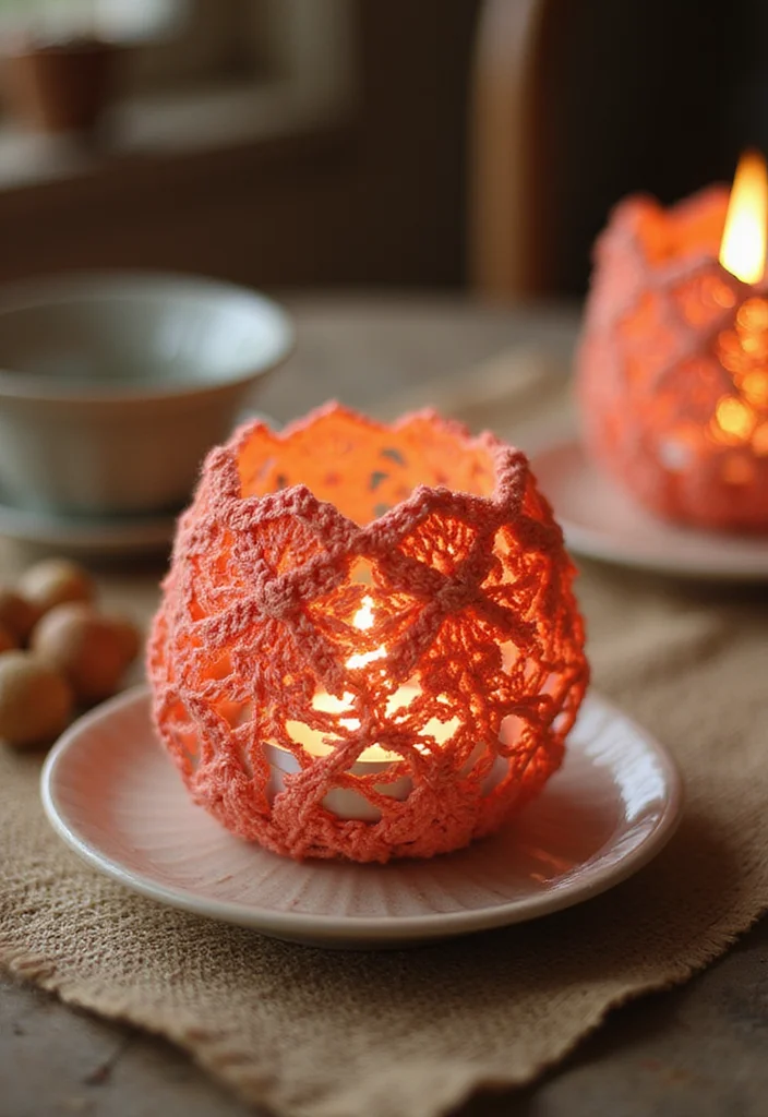 30 Pretty Crochet Flowers Free Pattern Collections for Any Project - 25. Crochet Flower Candle Holders