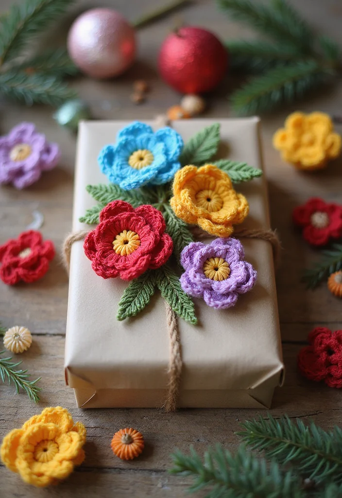 30 Pretty Crochet Flowers Free Pattern Collections for Any Project - 27. Crochet Flower Gift Wraps