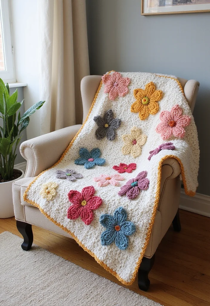 30 Pretty Crochet Flowers Free Pattern Collections for Any Project - 29. Crochet Flower Throw Blankets