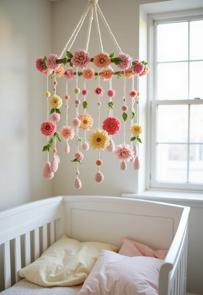 30 Pretty Crochet Flowers Free Pattern Collections for Any Project - 30. Crochet Flower Baby Mobile