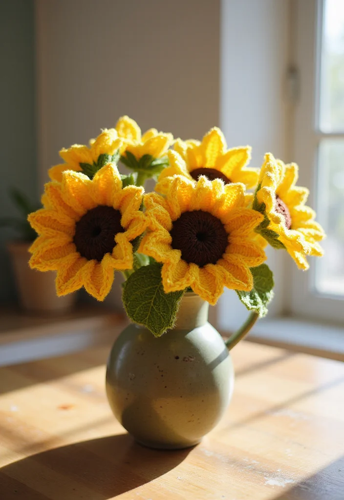 30 Pretty Crochet Flowers Free Pattern Collections for Any Project - 6. Vibrant Sunflower