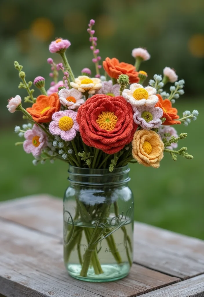 30 Pretty Crochet Flowers Free Pattern Collections for Any Project - 8. Rustic Wildflower Bouquet