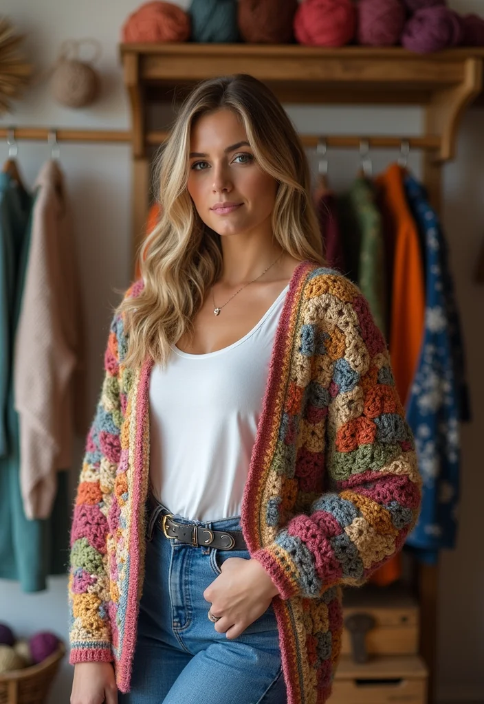 30 Stylish Crochet Cardigan Pattern Free Women Designs - 1. The Classic Granny Square Cardigan