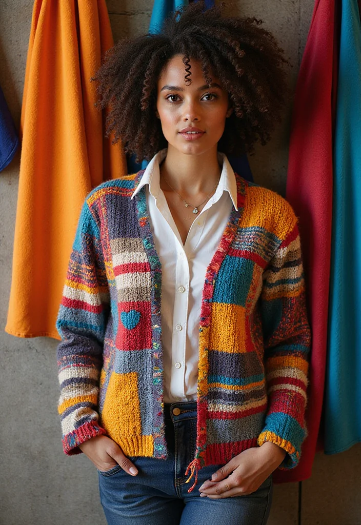 30 Stylish Crochet Cardigan Pattern Free Women Designs - 20. Patchwork Cardigan