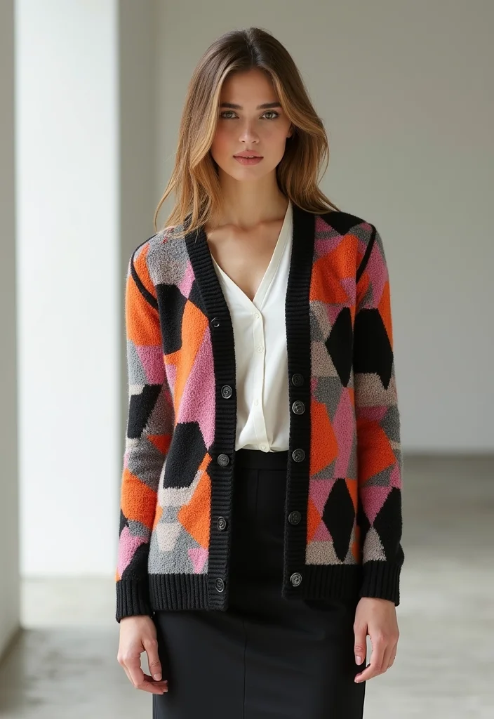 30 Stylish Crochet Cardigan Pattern Free Women Designs - 22. Geometric Pattern Cardigan