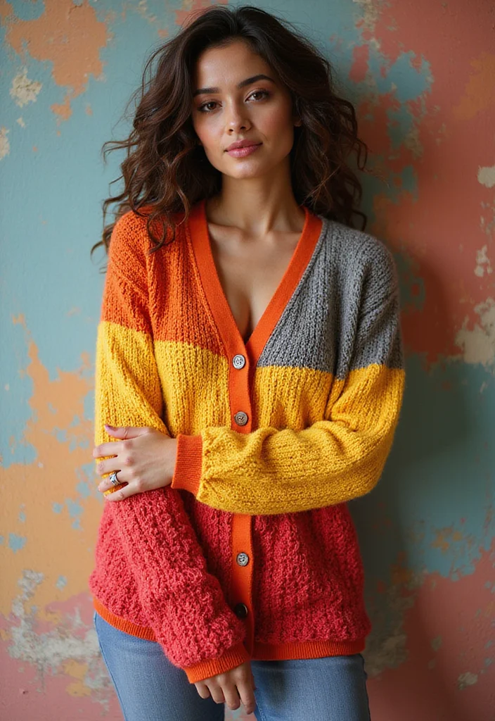 30 Stylish Crochet Cardigan Pattern Free Women Designs - 9. Color Block Cardigan