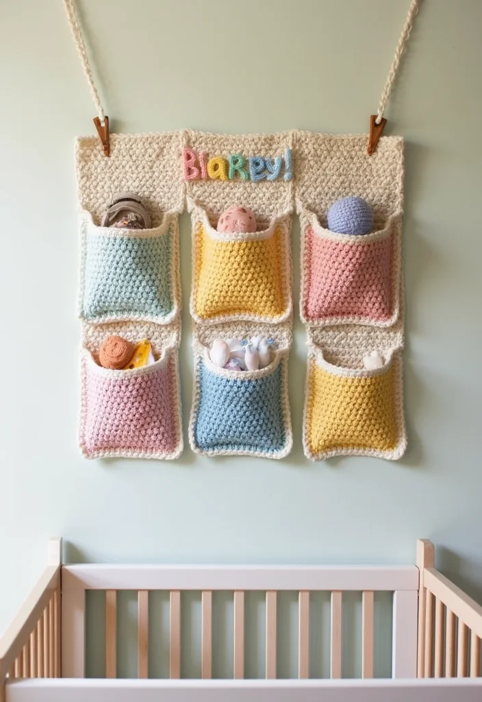 Baby Crochet Patterns Free: Sweet Infant Project Guide with 20 Tender Visual Inspirations - 19. Crochet Baby Hanging Wall Organizer