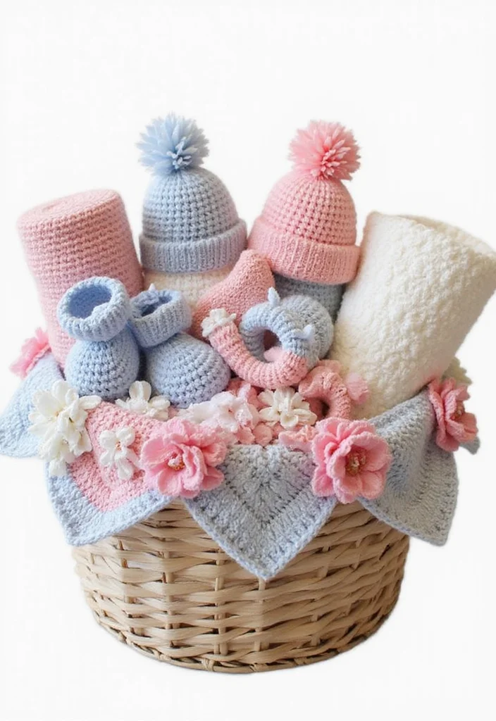 Baby Crochet Patterns Free: Sweet Infant Project Guide with 20 Tender Visual Inspirations - 8. Fun Crochet Baby Shower Gift Set