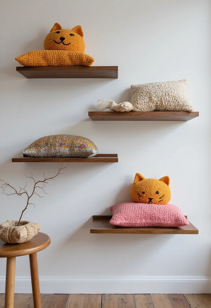 Cat Crochet Pattern Free: Adorable Feline Amigurumi Guide with 17 Playful Visual Inspirations - 10. Cat Wall Shelves
