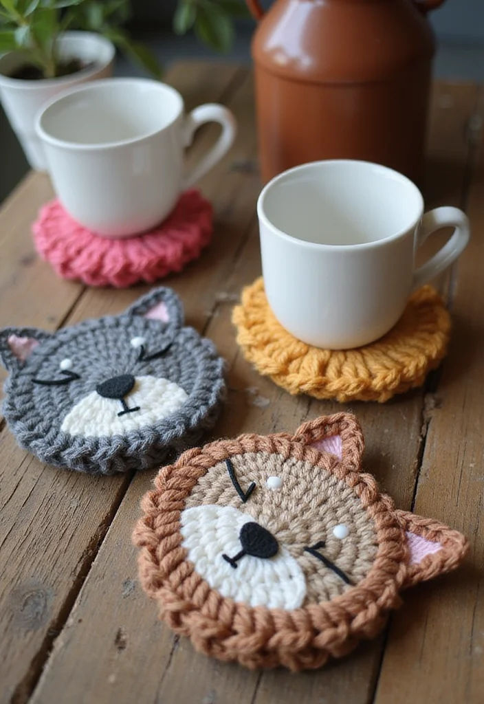 Cat Crochet Pattern Free: Adorable Feline Amigurumi Guide with 17 Playful Visual Inspirations - 11. Cat-Themed Coasters