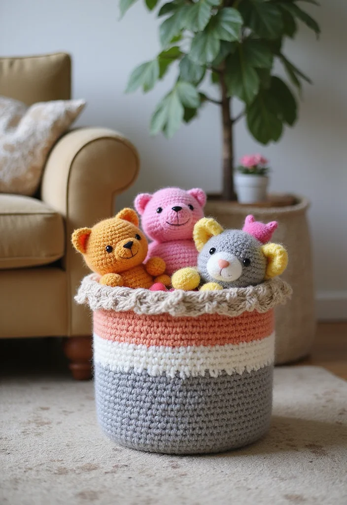 Cat Crochet Pattern Free: Adorable Feline Amigurumi Guide with 17 Playful Visual Inspirations - 12. Cat Toy Storage Basket