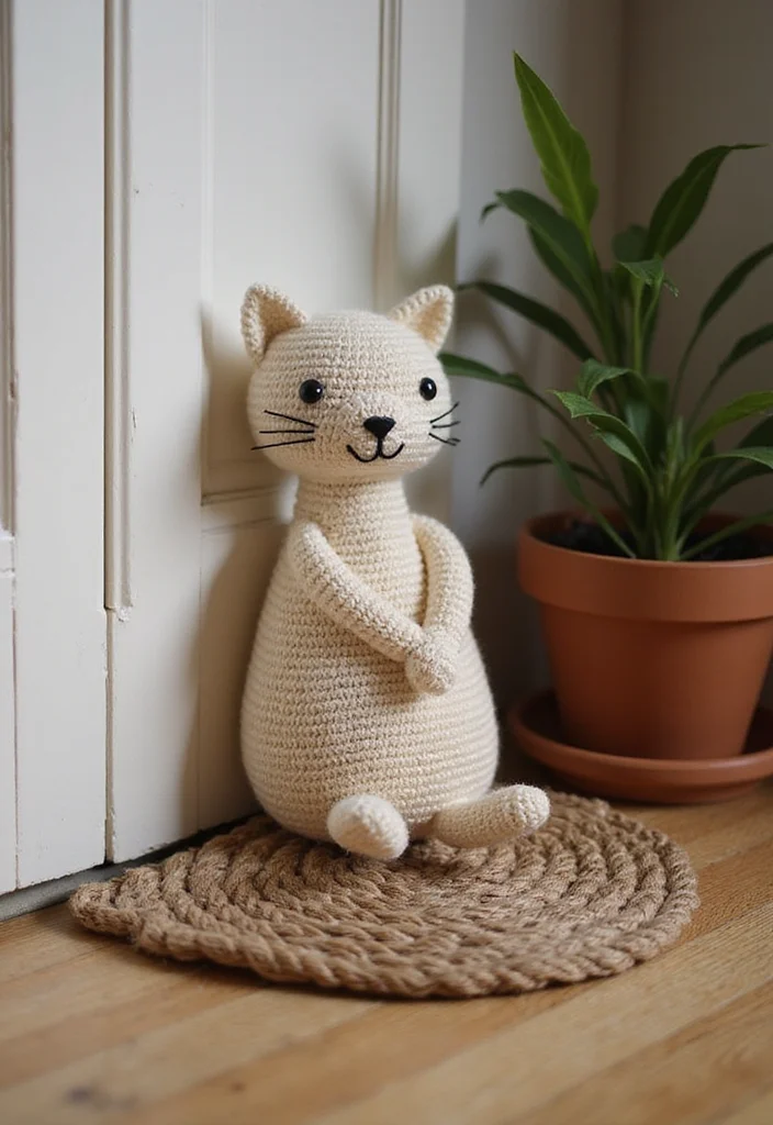 Cat Crochet Pattern Free: Adorable Feline Amigurumi Guide with 17 Playful Visual Inspirations - 16. Crocheted Cat Doorstop