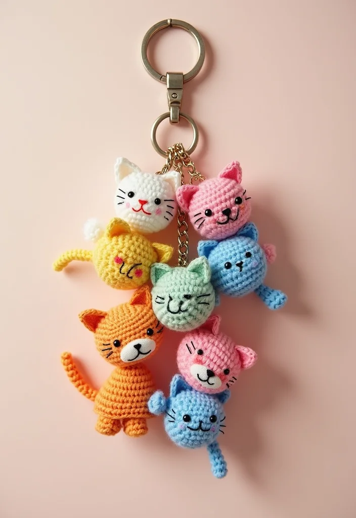 Cat Crochet Pattern Free: Adorable Feline Amigurumi Guide with 17 Playful Visual Inspirations - 17. Charming Cat Keychain