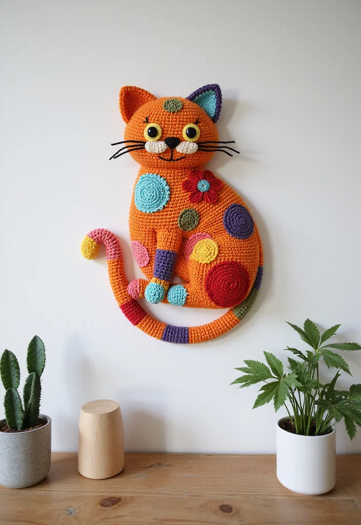 Cat Crochet Pattern Free: Adorable Feline Amigurumi Guide with 17 Playful Visual Inspirations - 7. Playful Cat Wall Hanging