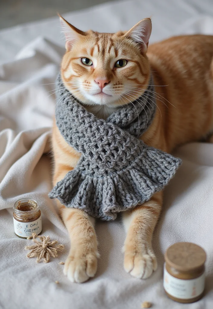 Cat Crochet Pattern Free: Adorable Feline Amigurumi Guide with 17 Playful Visual Inspirations - 9. Stylish Cat Scarf