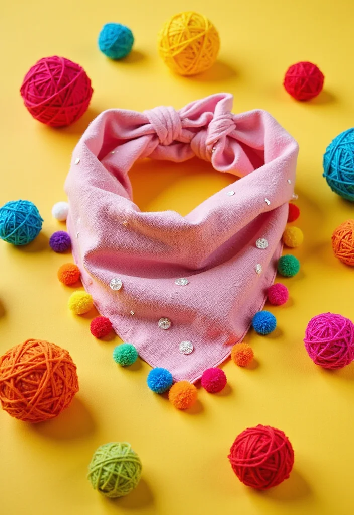 Crochet Bandana Pattern Free: Trendy Accessory Guide with 19 Youthful Visual Inspirations - 11. Pom-Pom Trim Bandana