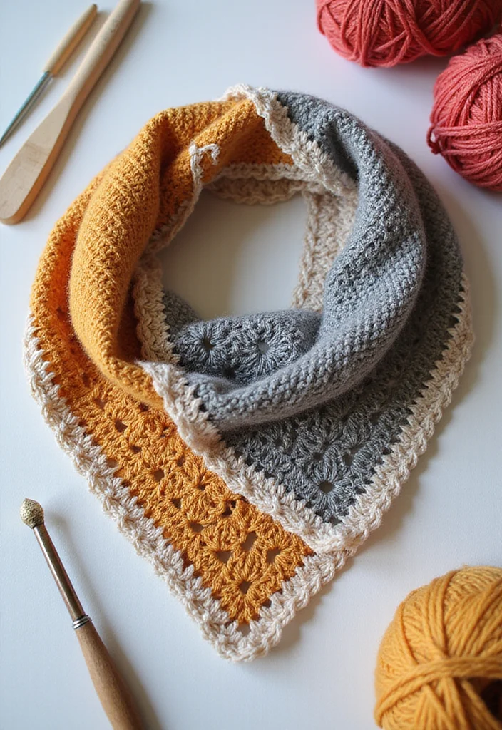 Crochet Bandana Pattern Free: Trendy Accessory Guide with 19 Youthful Visual Inspirations - 12. Reversible Bandana