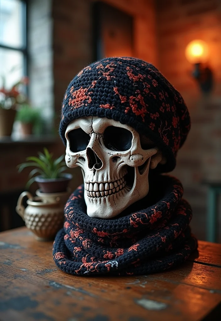 Crochet Bandana Pattern Free: Trendy Accessory Guide with 19 Youthful Visual Inspirations - 14. Edgy Skull Bandana