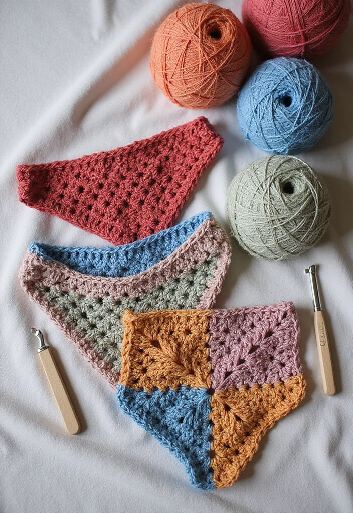 Crochet Bandana Pattern Free: Trendy Accessory Guide with 19 Youthful Visual Inspirations - 2. Granny Square Bandana