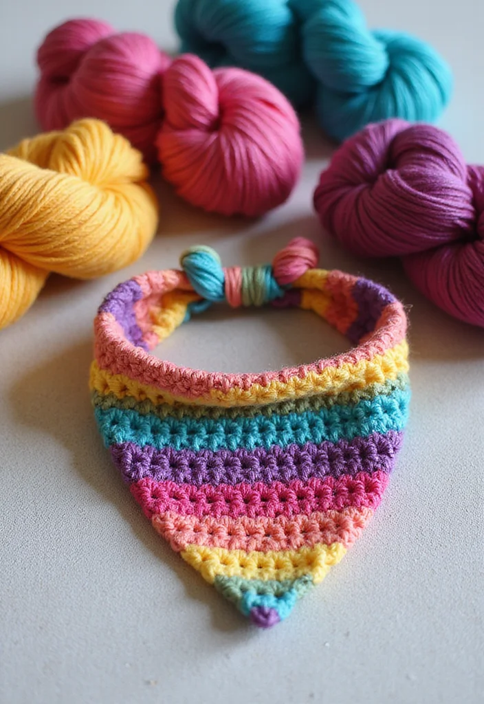 Crochet Bandana Pattern Free: Trendy Accessory Guide with 19 Youthful Visual Inspirations - 4. Striped Bandana