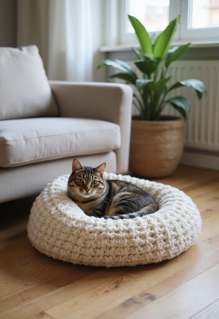 Crochet Basket Pattern Free: Storage & Home Décor Guide with 18 Minimal Visual Inspirations - 5. Cute Cat Bed Basket