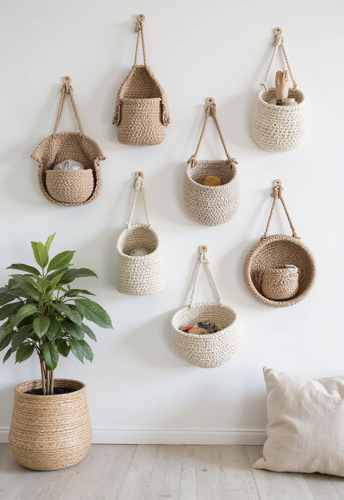 Crochet Basket Pattern Free: Storage & Home Décor Guide with 18 Minimal Visual Inspirations - 8. Minimalist Wall Baskets