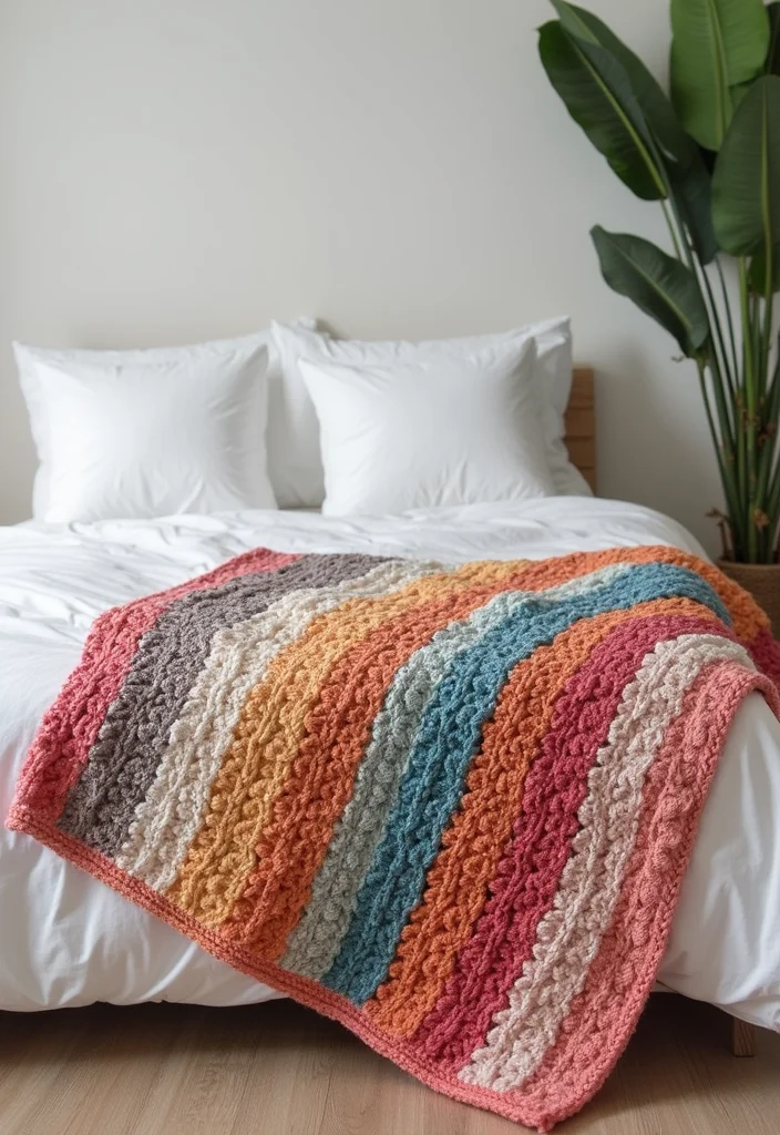 Crochet Blanket Patterns Free: Cozy Home Project Guide with 19 Warm Visual Inspirations - 9. Striped Simplicity